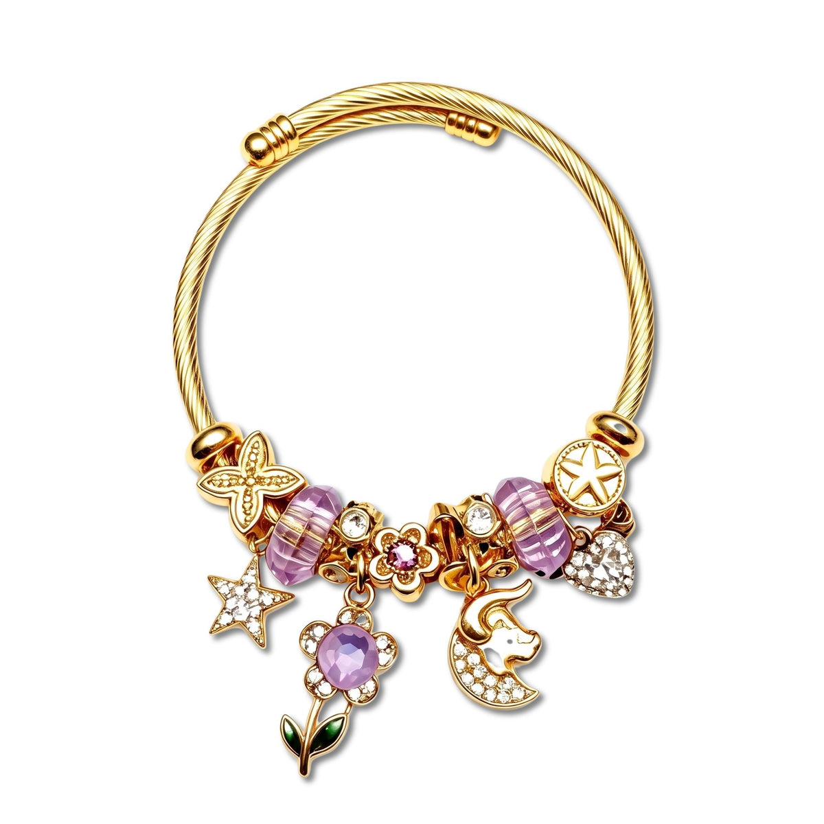 Amethyst Purple Crystal Charm Bangle