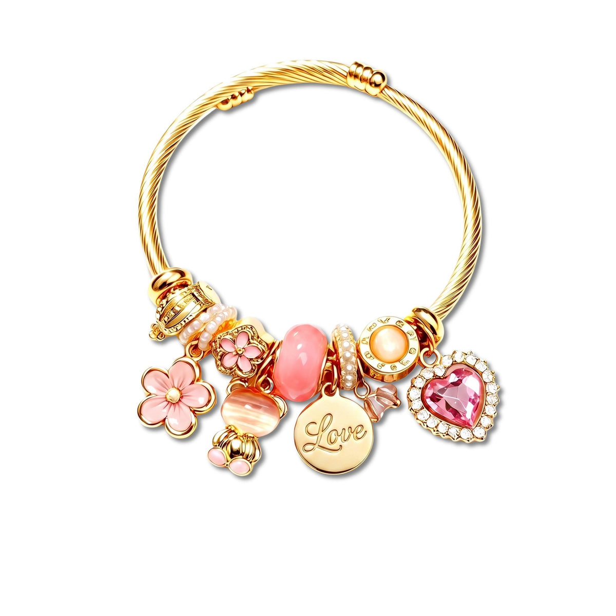 Blushline Blossom and Heart Cuff Bangle