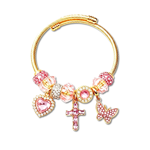 Blushline Pink Heart and Butterfly Charm Bangle