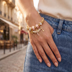 Blushline Pink Murano and Dragonfly Bangle worn on the wrist