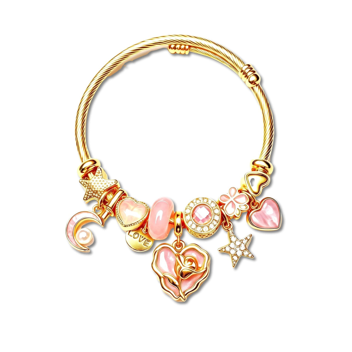 Blushline Rose and Heart Cable Wire Cuff