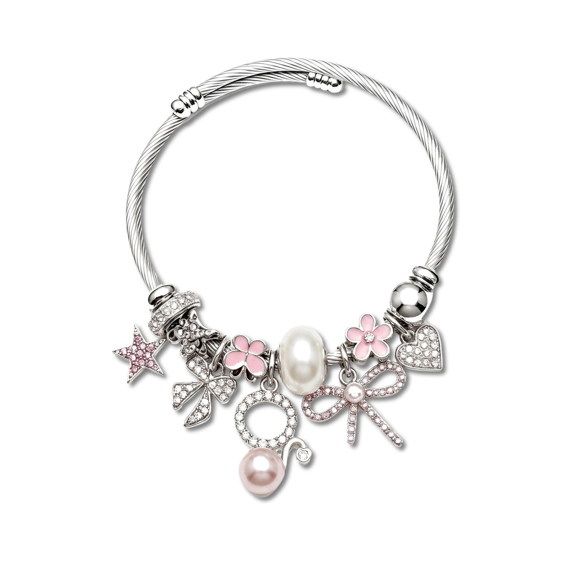 Blushline Silver Bow and Clover Cuff Bangle