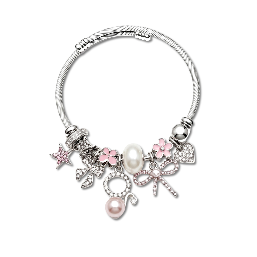 Blushline Silver Bow and Clover Cuff Bangle