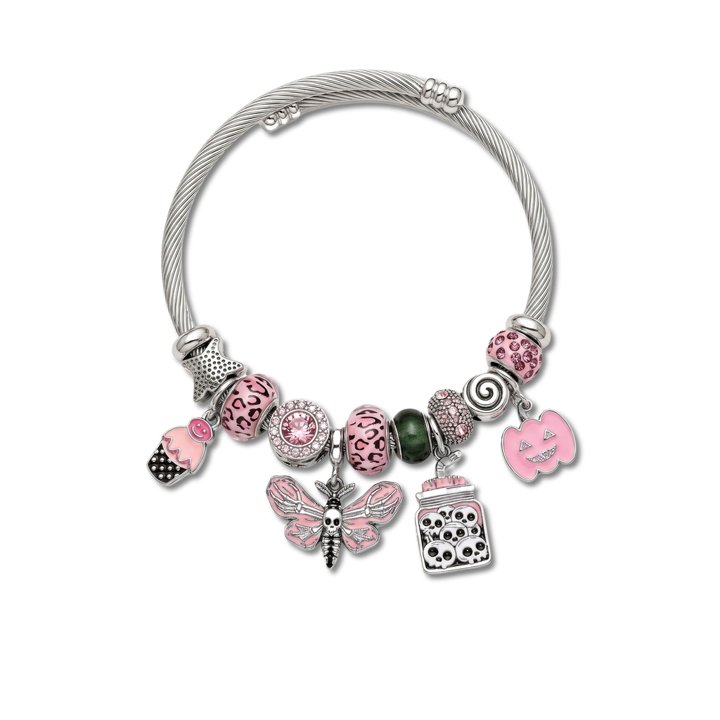 Hallow Pink Skull and Moth Bangle