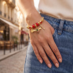 Hedgerow Bee and Key Charm Bangle worn on the wrist