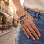 Hedgerow Blue Iris Vintage Cable Bangle worn on the wrist
