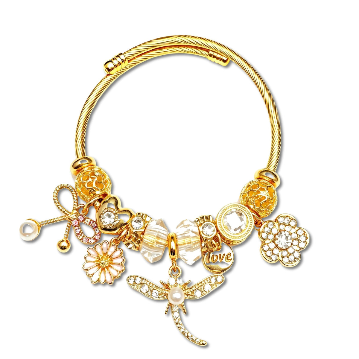 Hedgerow Dragonfly and Pink Crystal Bangle