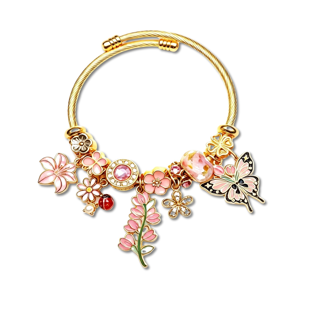 Hedgerow Spring Blossom and Butterfly Cable Bangle