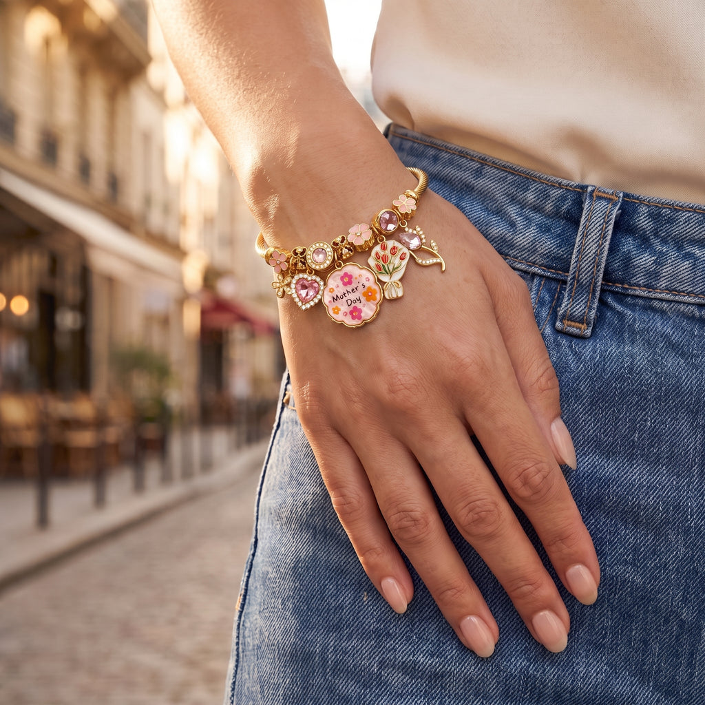 Keepsake Mothers Day Charm Bangle worn on the wrist