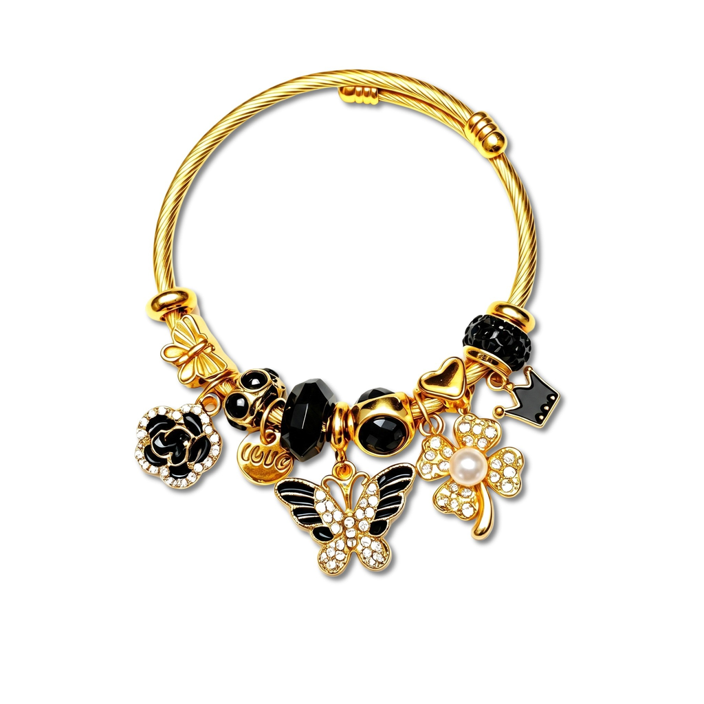 Nightfall Black Butterfly and Rose Bangle