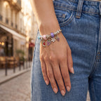 Orchard Fruit Charm Cable Bangle worn on the wrist