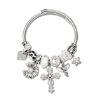 Reliquary Angel and Cross Silver Cuff Bangle