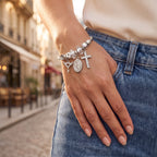 Reliquary Cross and Key Charm Bracelet worn on the wrist