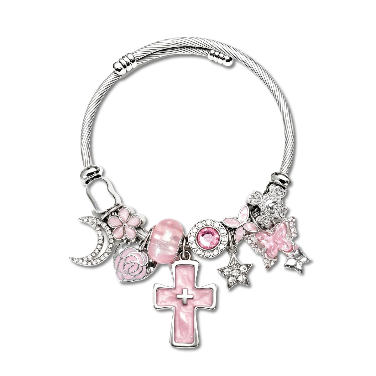 Reliquary Pink Cross Cable Cuff Bangle