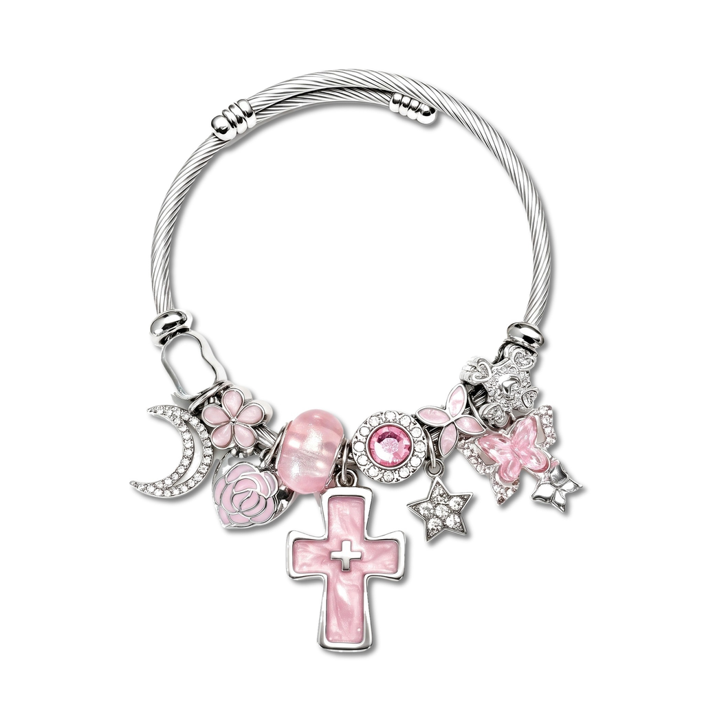 Reliquary Pink Cross Cable Cuff Bangle