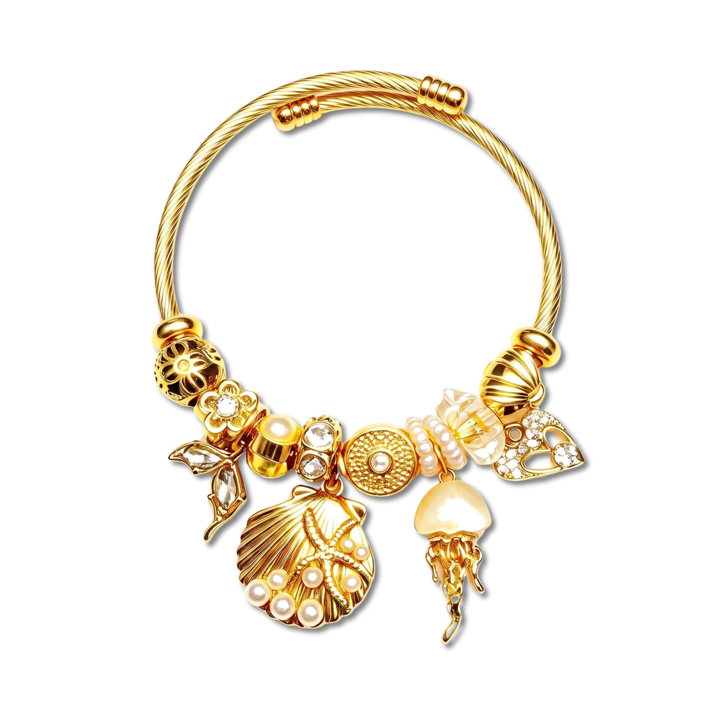 Rockpool Jellyfish and Pearl Shell Bangle
