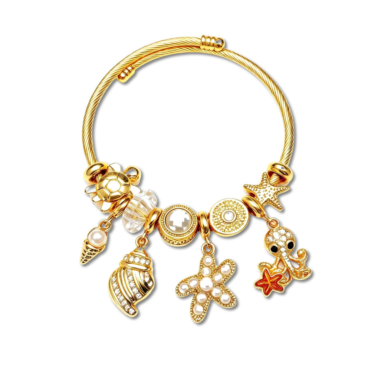 Rockpool Sea Shell and Octopus Cuff Bangle