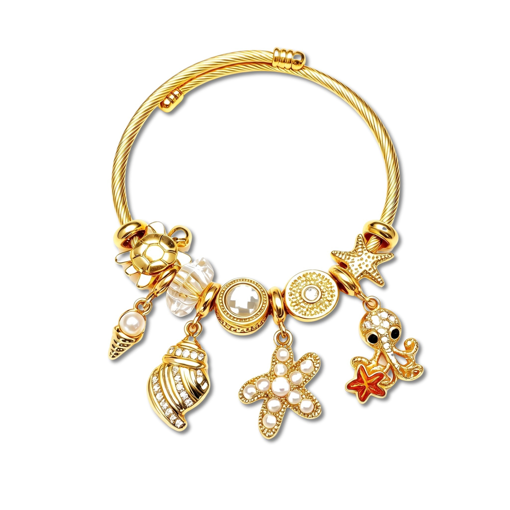 Rockpool Sea Shell and Octopus Cuff Bangle