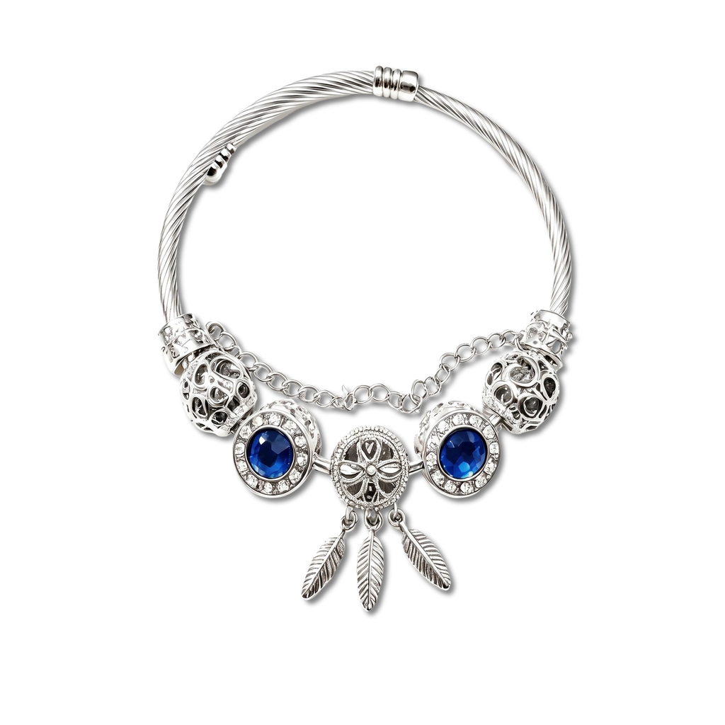 Wisp Dreamcatcher Feather Silver Bangle