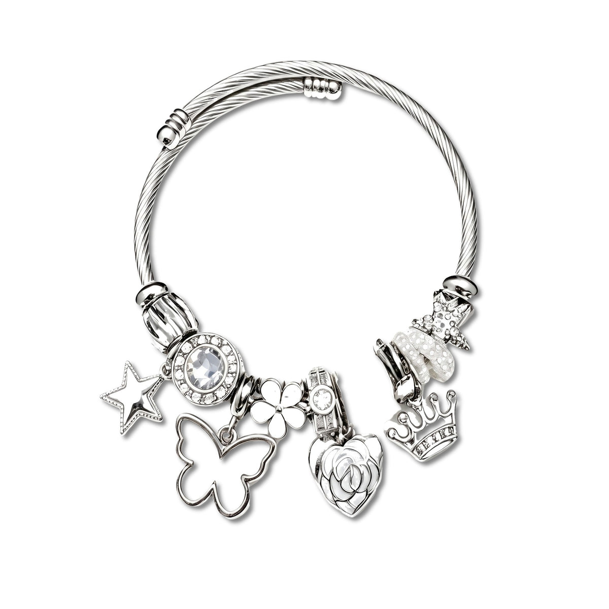 Wisp White Fairy Charm Twisted Bangle